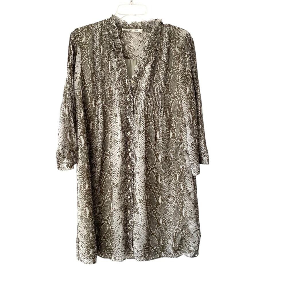 Diane Von Furstenberg Silk Olive White Shift Shirt Dress size small